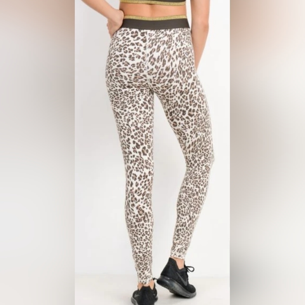NWT Snow Jaguar Gold Stripe Band Highwaist Leggings APH2495 size medium - Picture 2 of 10